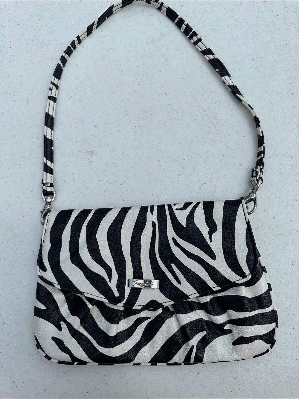 Grace Adele Black & White Zebra-Print Shoulder Bag